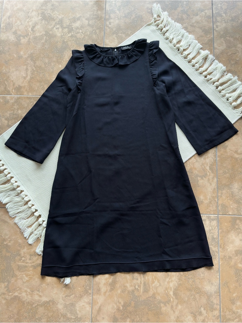 A.P.C. Rue Madame Paris Navy Ruffle Collar Shift Mini Dress